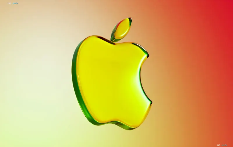 Стильный логотип Apple в виде желто-зеленого яблока с глянцевым эффектом на градиентном фоне, символизирующий обновления iOS 27 beta 2 и macOS Golden Gate