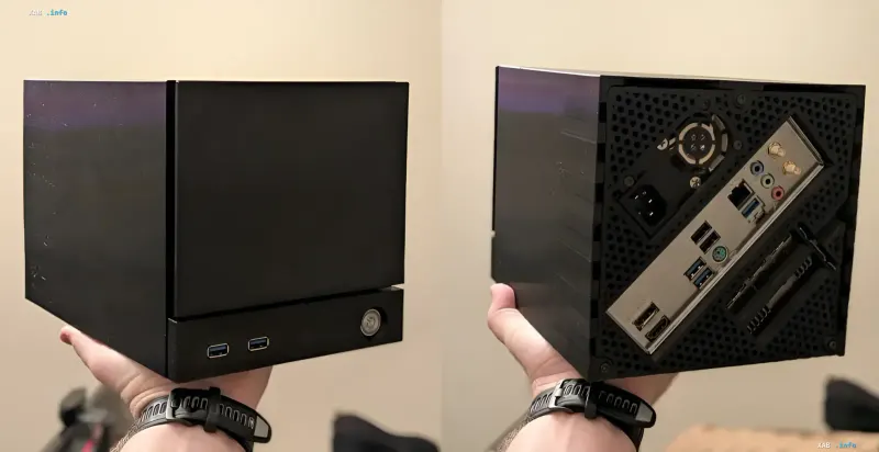 Compact PC with RTX 5060 built by an AMD engineer as an alternative to Steam Machine: front and rear views