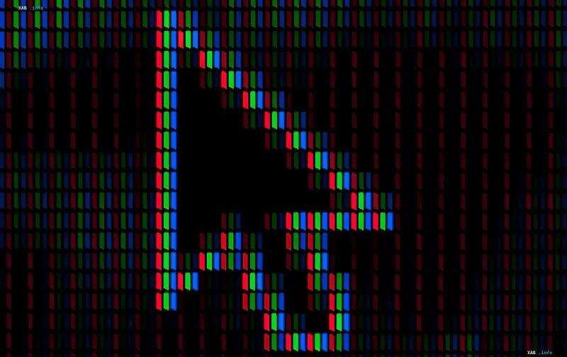 Macro shot of an RGB-lit pixel matrix showcasing the Fourier pixel structure — a device combining display and camera functions