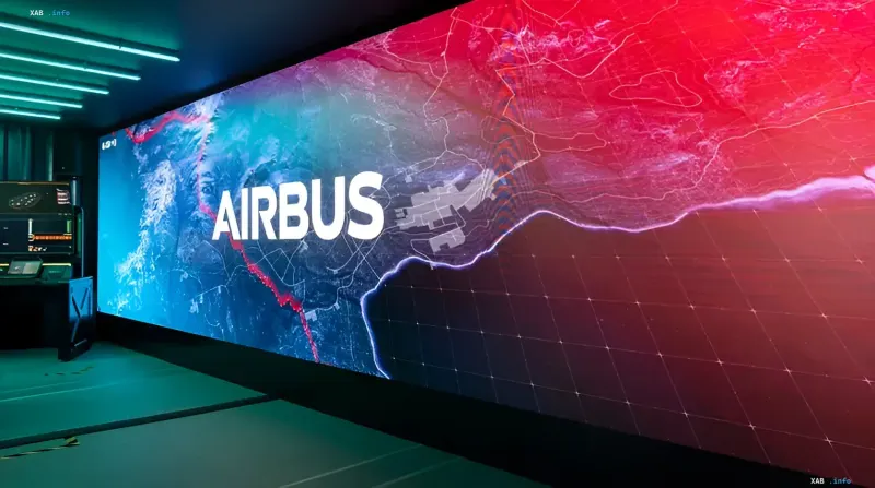 Screen with Airbus logo displaying a terrain map, symbolizing the collaboration between Airbus and Brave1 in the Ukrainian defense industry