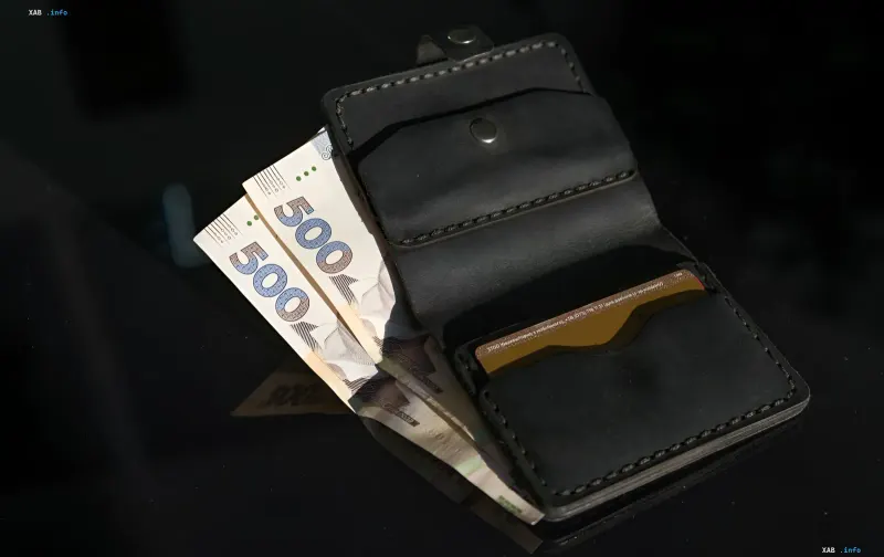 Schwarzes Lederportemonnaie mit Geld und Karte, das Zahlungen an BIP im Juli symbolisiert