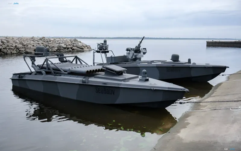 Military unmanned SeaBaby boats anchored off the Black Sea coast in the context of Romania's demands
