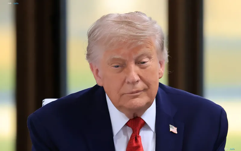 Donald Trump in a blue suit with red tie and American flag pin — illustration for news about Iran’s new assassination plan against him