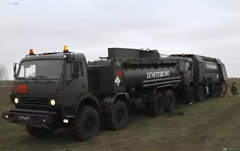 Російська колона заправників на фоні логістичного колапсу: цистерни з написом «ОГНЕОПАСНО» в бруді, що символізують дефіцит ГСМ на півдні України