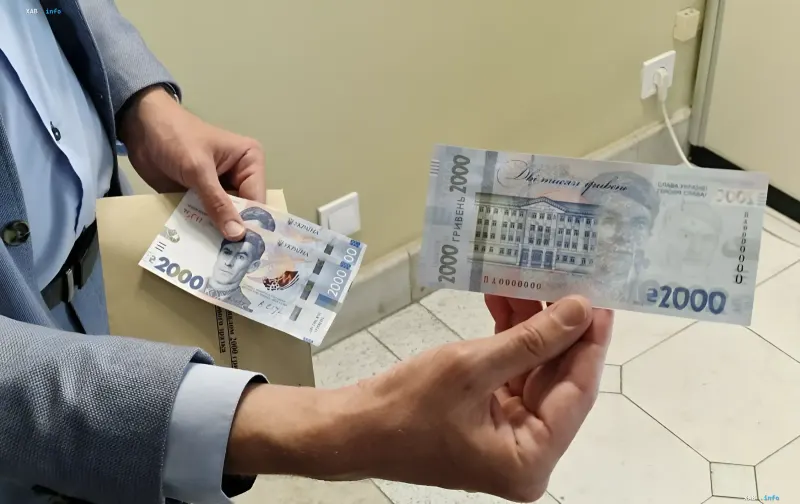 Der ehemalige ukrainische Finanzminister hält einen neuen 2000-Hrywnja-Schein in der Hand und illustriert die Kritik an der Entscheidung der NBU, hohe Nennwerte als Schritt gegen europäische Trends einzuführen