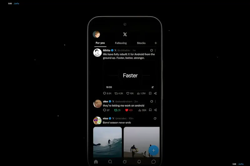 Screenshot of the updated X app for Android featuring Elon Musk's tweet about rebuilding the app from scratch