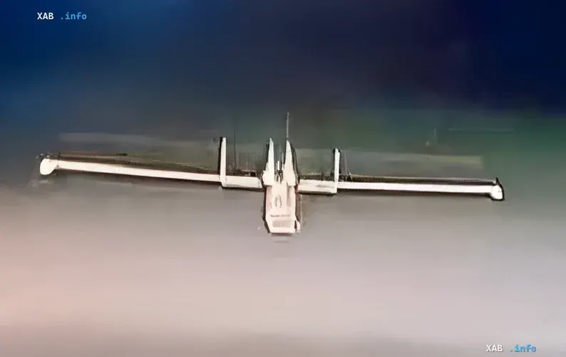 Silhouette eines neuen russischen UAVs im Himmel, gezeigt vom Experten Beskrestnov