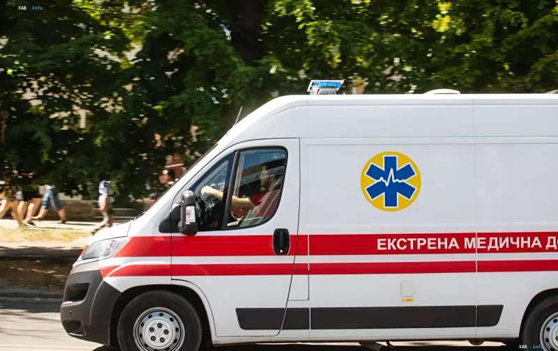 Ambulance in Odesa after Russian attack: emergency medical service vehicle in motion, symbolizing urgent aid to injured children and adults