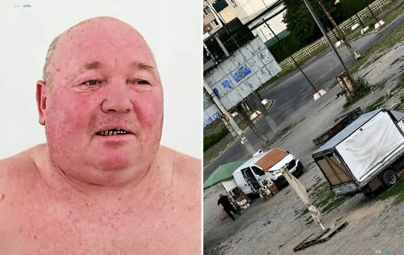Фотография торговца овощами в Херсоне и его ларек, ставшие целью атаки российского БПЛА