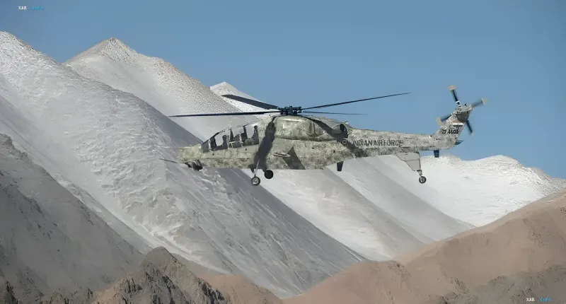 Indian Army helicopter in high-altitude terrain, showcasing operation at extremely low temperatures