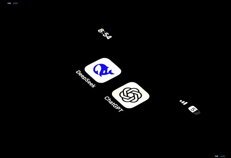 App-Icons von DeepSeek und ChatGPT auf einem Smartphone-Bildschirm, die den Wettbewerb zwischen chinesischen und amerikanischen KI-Modellen im Kontext von Verboten und wirtschaftlichen Folgen symbolisieren