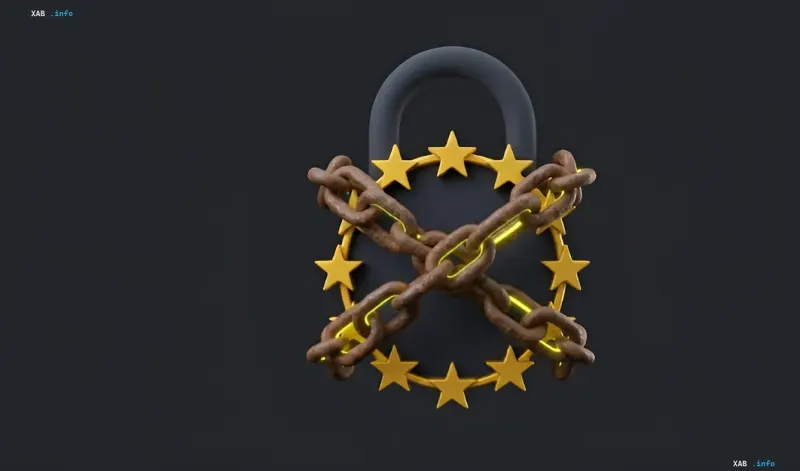 Padlock with chain and EU stars, symbolizing the challenges of Ukraine's accession to the European Union