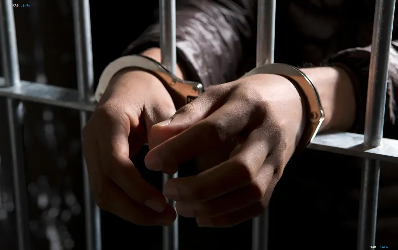 Hands in handcuffs behind bars, symbolizing the arrest of former Mukachevo TCC leaders for illegally removing thousands of men from registration