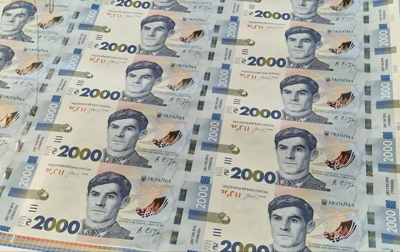 Sheet with trial prints of new 2000 hryvnia banknotes featuring the portrait of Vasyl Stus