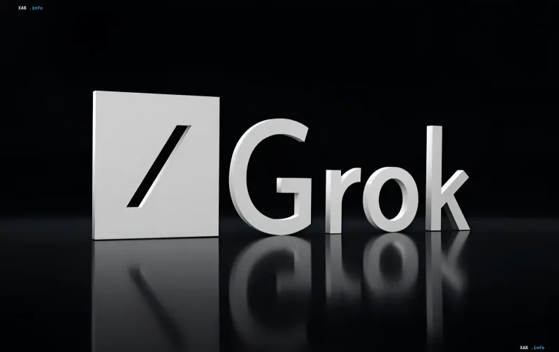 3D Grok logo by xAI on a black background with reflection, symbolizing the launch of an autonomous digital employee
