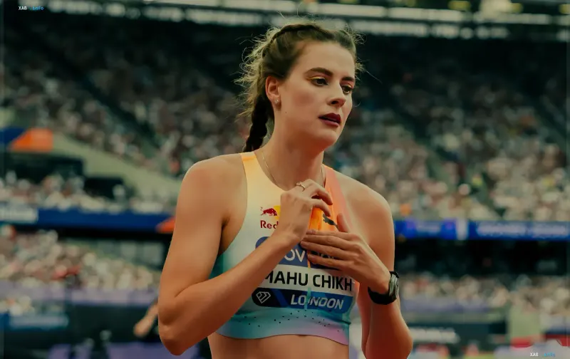 Jawaroslawa Mahutschyk in einem Moment der Konzentration vor ihrem Sprung bei der Europameisterschaft in Birmingham, wo sie ihre dritte Goldmedaille gewann
