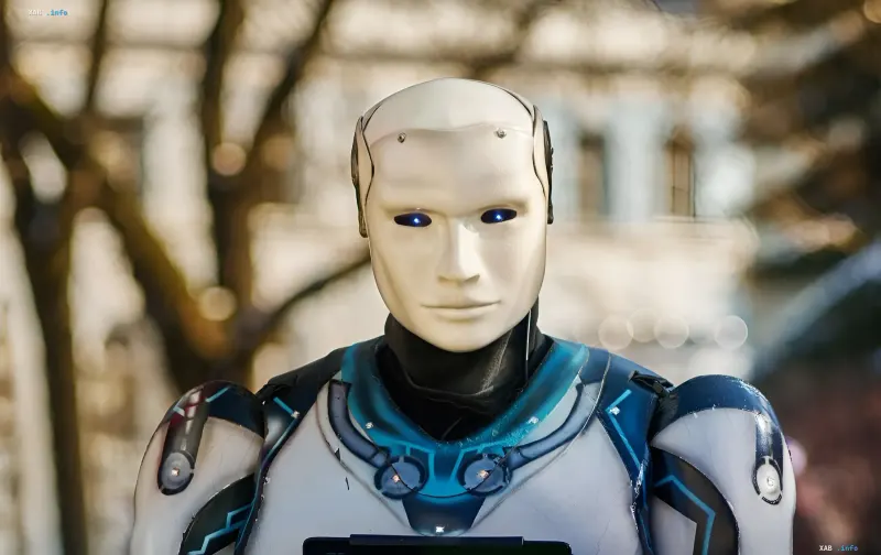 Humanoid robot with a white face and glowing blue eyes outdoors — one of the home robots showcased at IFA 2026