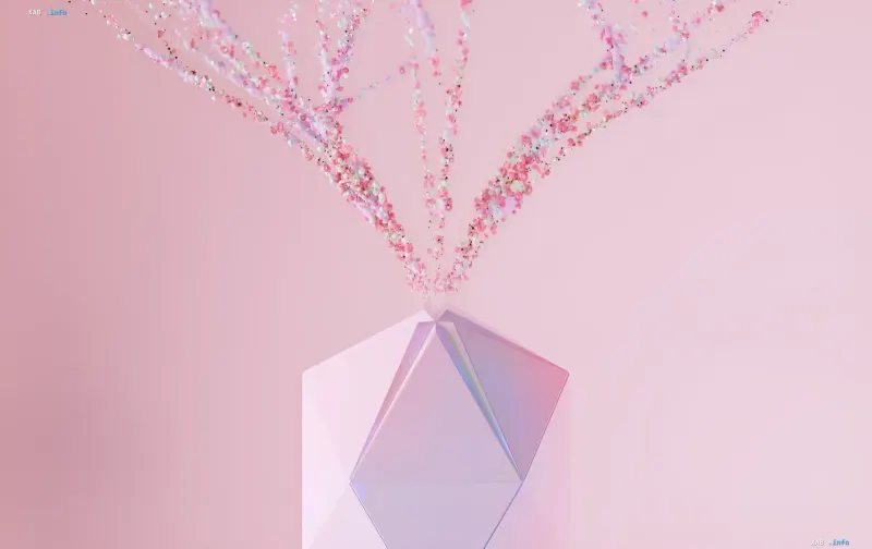 Абстрактна 3D-візуалізація кристала з квітучими гілками як метафора омолодження дією ІІ-препарату rentosertib