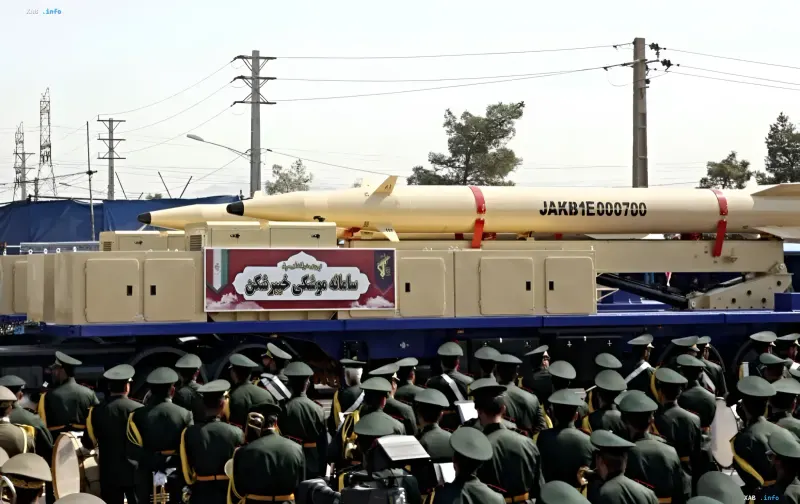 Iranisches ballistisches Rakete auf einem Startfahrzeug bei einem Militärparade – die Bedrohung, die US-Patriot-Systeme in Jordanien abfingen