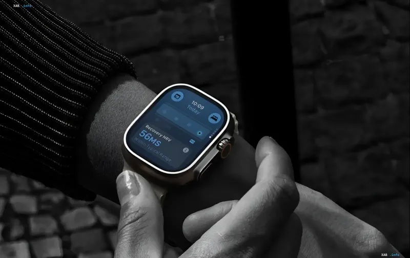 Apple Watch Ultra 4 am Handgelenk: Display mit Recovery-HRV, Titan-Gehäuse und orange Digital Crown