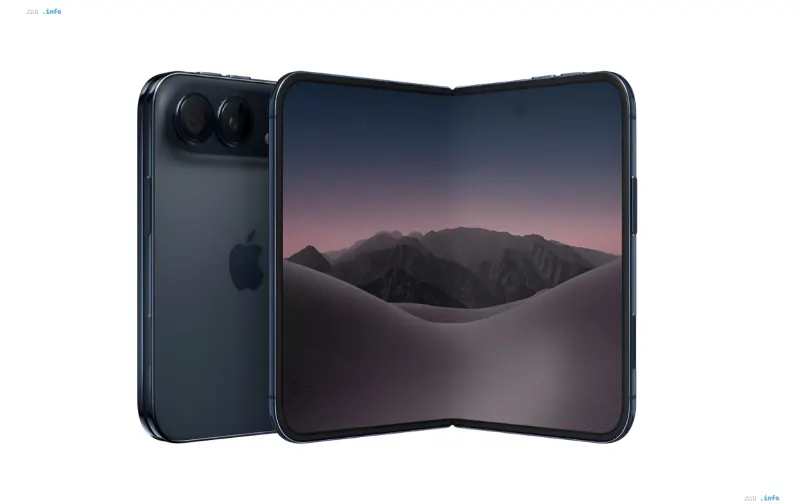 Concept of Apple's foldable iPhone Duo: render of the device with a flexible screen and dual cameras