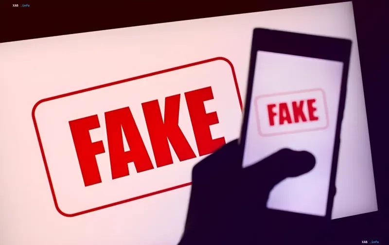 Stift mit rotem 'FAKE'-Stempel und Smartphone mit der Aufschrift 'FAKE' auf dem Bildschirm – Symbole für Fake-News über die Mobilisierung in der Ukraine