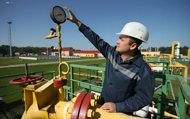 Оператор газової інфраструктури контролює показання манометра на об'єкті ПГГ, що забезпечує експорт надлишків газу з України в Європу