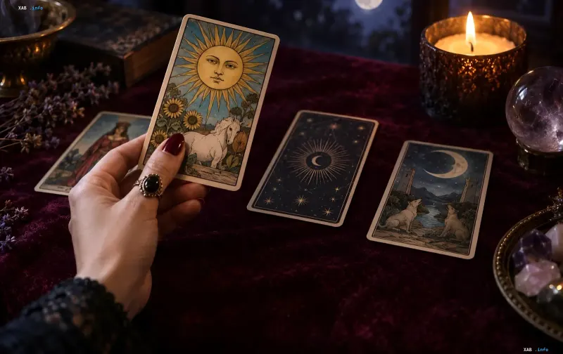 Hand holding a Tarot card over a mystical spread: Tarot forecast for September 15, 2026 for all zodiac signs