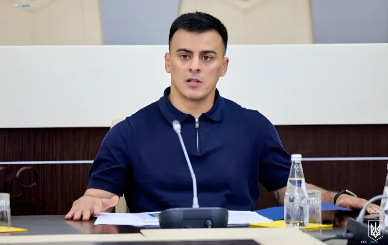 David Zantaria speaks at a press conference criticizing the Ukrainian NOC