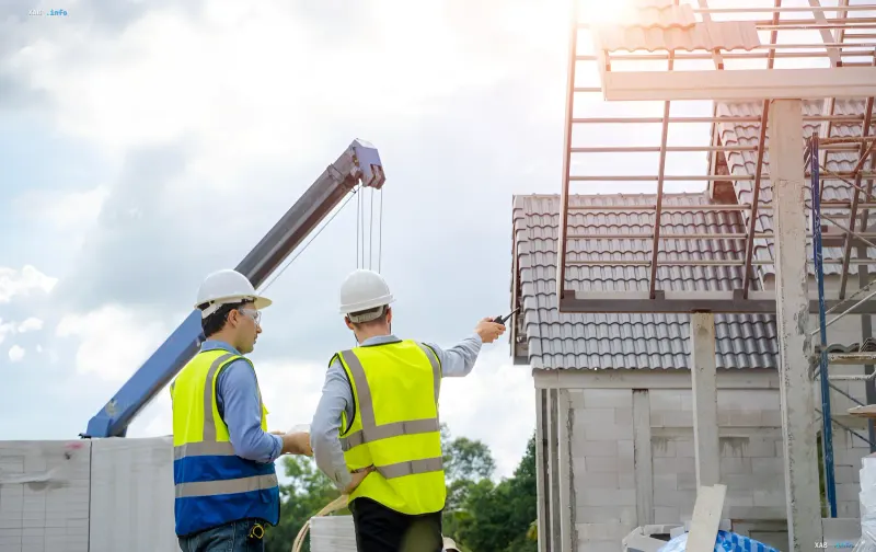 Bauarbeiter auf der Baustelle beim Aufbau verstärkter Strukturen: Ukrainische Mamadas verdoppeln die Wohnkosten