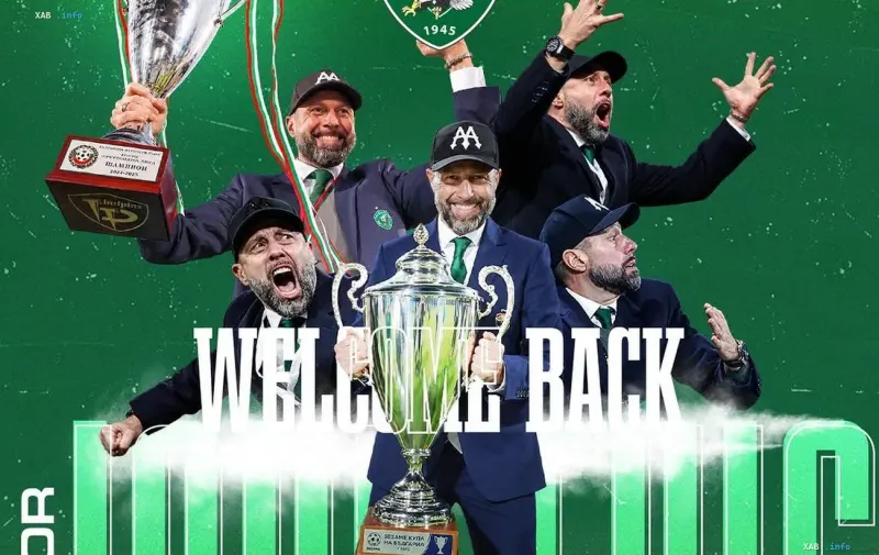 Igor Jovichevic mit Trophäen von Ludogorez — Collage zur Nachricht über die Rückkehr des kroatischen Trainers zum bulgarischen Giganten