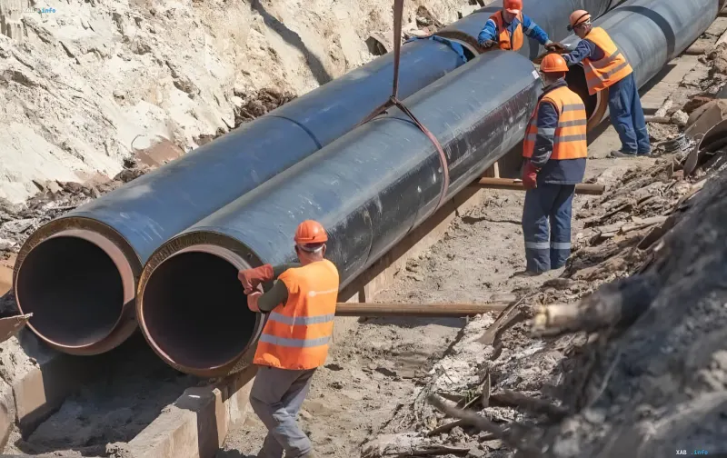 Verlegung der Ersatzheizleitung in Teremky, Kiew