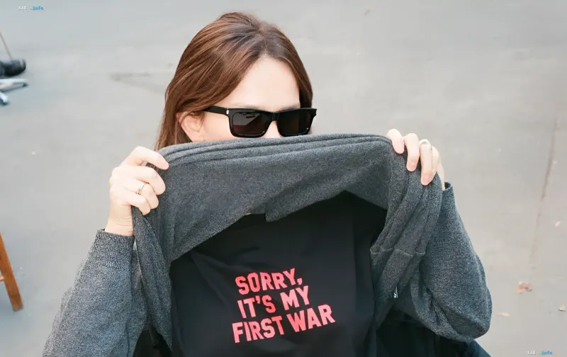 T-shirt with Sorry It's My First War print by Syndicate brand