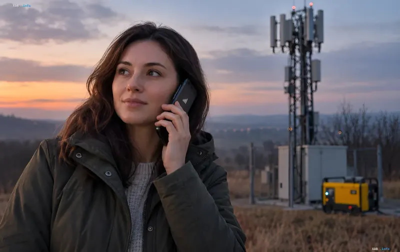 Smartphone showing national roaming settings with a cell tower in the background