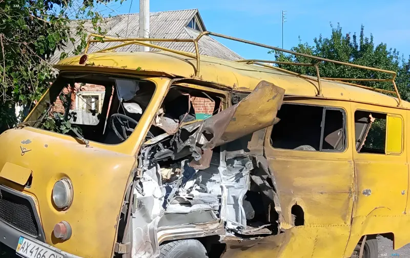 Damaged Gas Networks vehicle after a drone attack in the Kharkiv region