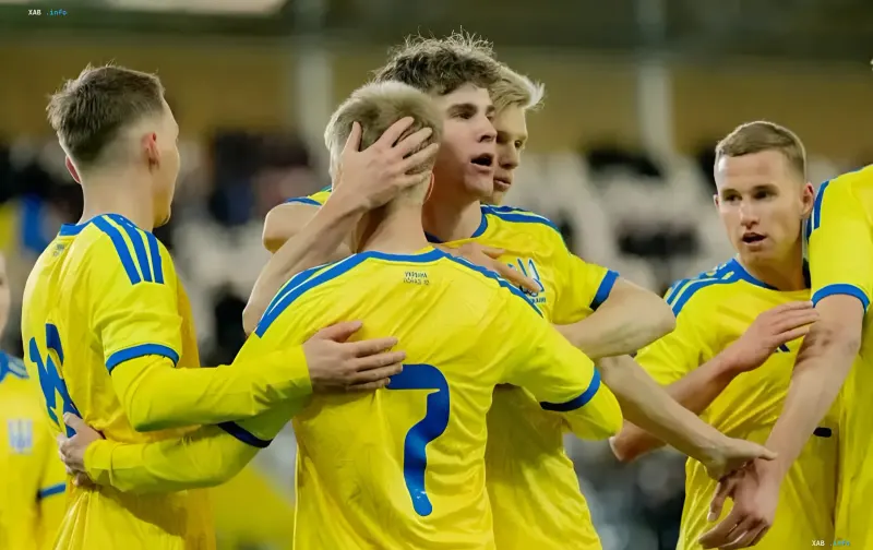 Ukraine U-21 national team celebrating during Euro qualifier