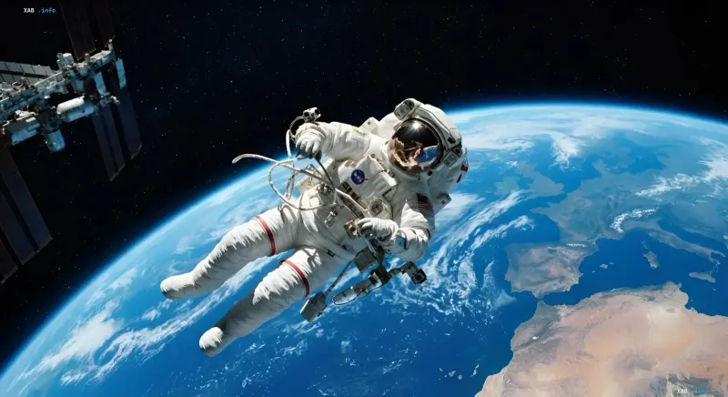 Astronaut in a spacesuit aboard an orbital station