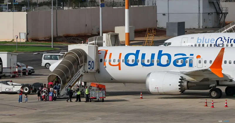 Passengers boarding a Flydubai aircraft before departure from Ben Gurion Airport