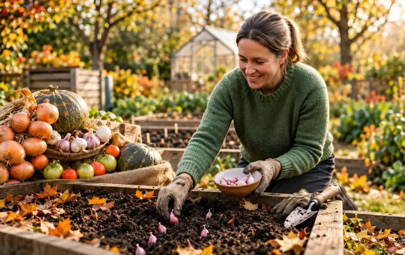 Herbstliche Gartenarbeit und Knoblauchpflanzung