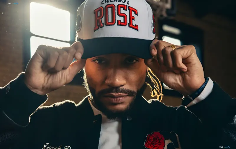 Derrick Rose in a Chicago Bulls jersey celebrating an NBA game victory