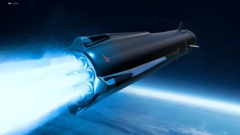 Rocket Lab black Neutron rocket in space flight with active engines