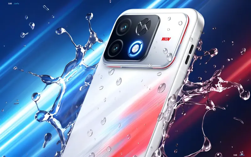 Honor Win 2 gaming smartphone in a white body under water splashes with backlighting