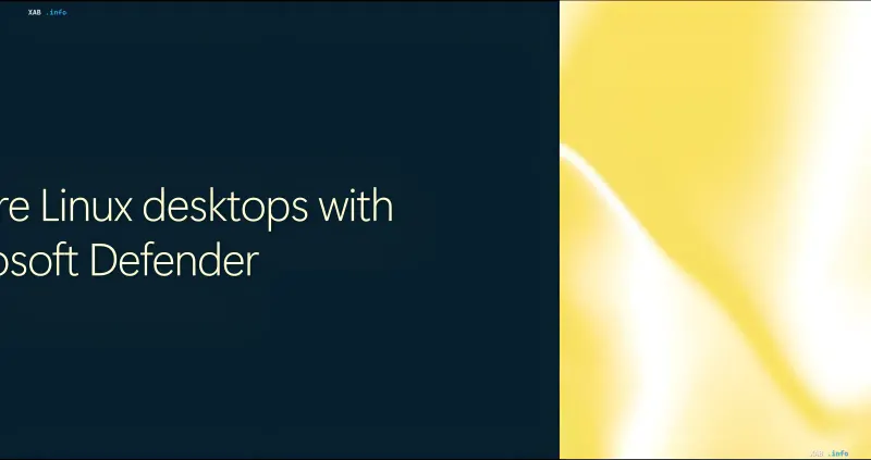 Екран із заголовком Microsoft Defender для Linux на жовтому абстрактному фоні