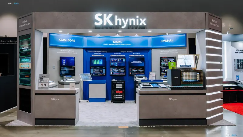SK-hynix-Messestand mit CMM-DDR5-Speicher und MARS-Serversystemen auf einer Konferenz