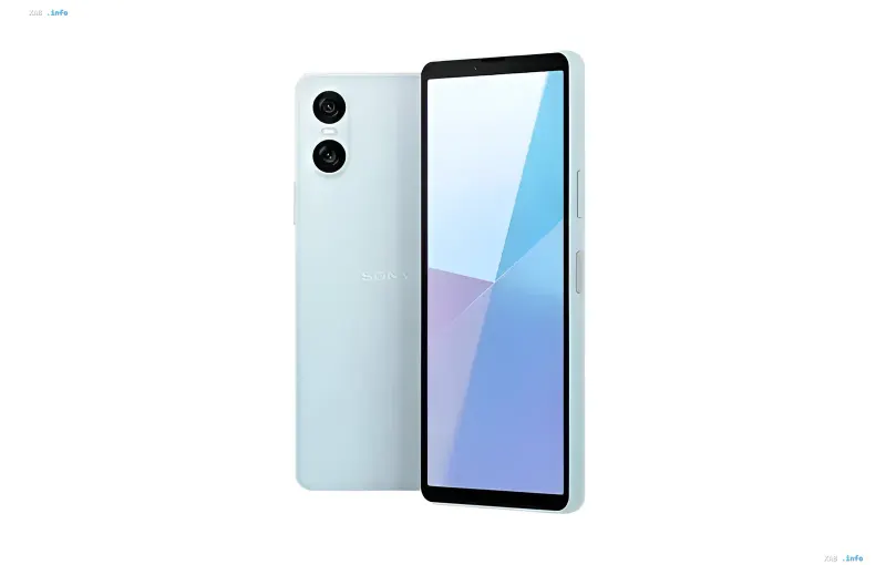 Hellblaues Sony Xperia 10 VI Smartphone mit Dual-Kamera auf der Rückseite