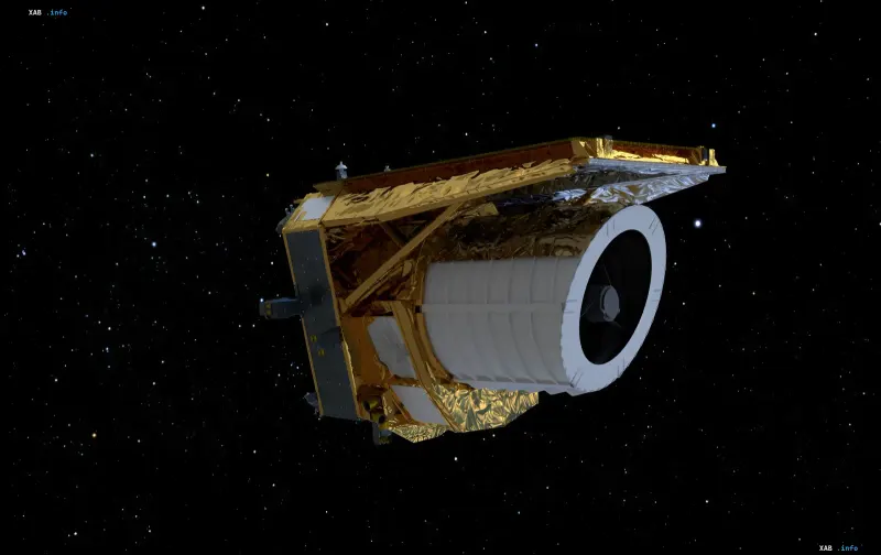 Space telescope Euclid in outer space against the starry sky