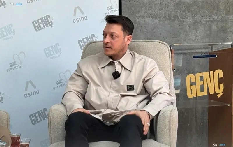 Former football player Mesut Ozil speaking during a visit to Istanbul