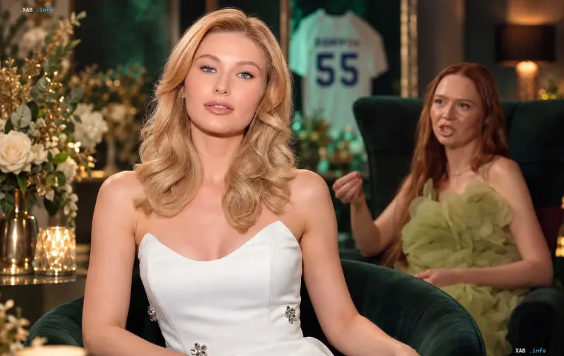 Bachelor-Teilnehmerin Viktoria Chiljuk im weißen Kleid während der Reality-Show-Dreharbeiten