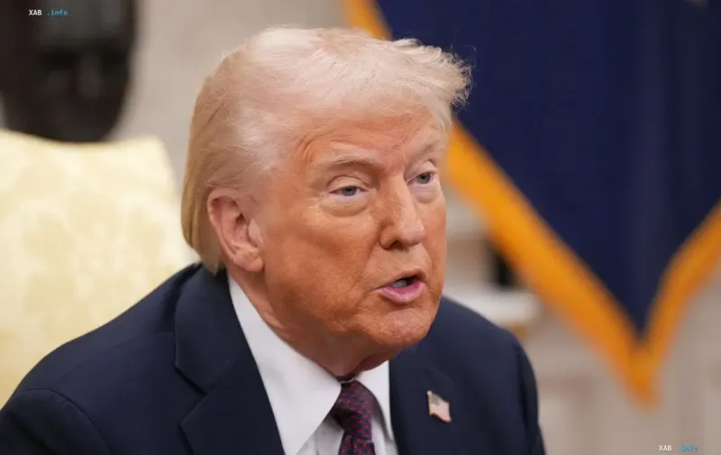 Портрет президента США Дональда Трампа во время выступления в Белом доме