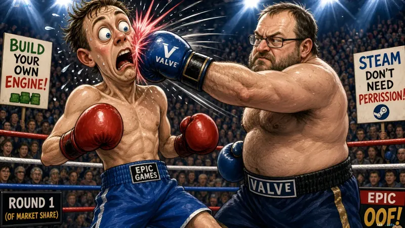 Карикатурный боксерский поединок между Epic Games и Valve на игровой арене